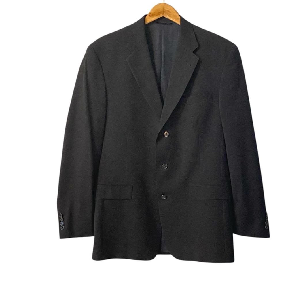 VTG Burberrys Mens Black Wool Suit Blazer Jacket Double Breasted Jacobsons 42L
